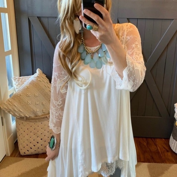 Monoreno Tops - Bohemian Lace Layering Tunic Sz L